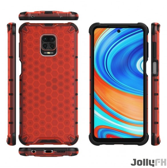 JollyFX Honeycomb Case pansarskydd med TPU-stötfångare för Xiaomi Redmi Note 9 Pro / Redmi Note 9S - Röd