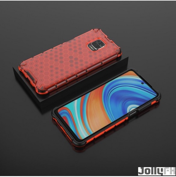 JollyFX Honeycomb Case pansarskydd med TPU-stötfångare för Xiaomi Redmi Note 9 Pro / Redmi Note 9S - Röd