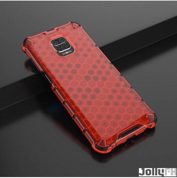 JollyFX Honeycomb Case pansarskydd med TPU-stötfångare för Xiaomi Redmi Note 9 Pro / Redmi Note 9S - Röd