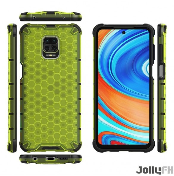 JollyFX Honeycomb Case pansarskydd med TPU-stötfångare för Xiaomi Redmi Note 9 Pro / Redmi Note 9S - Grön