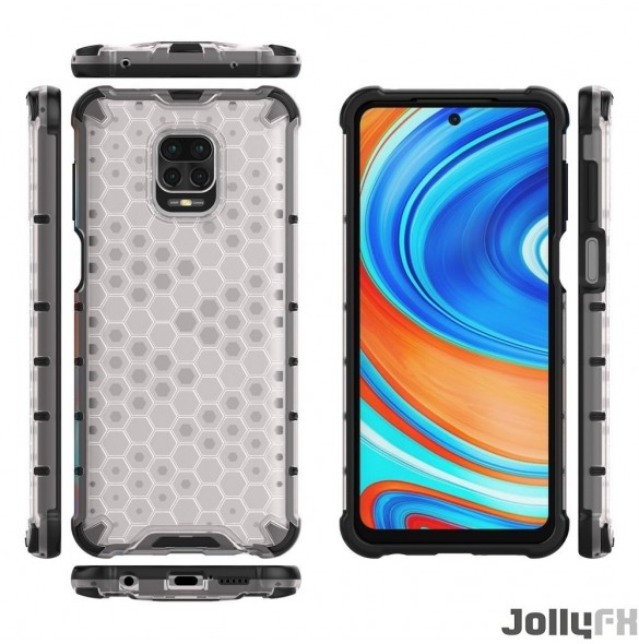 JollyFX Honeycomb Case rustning omslag med TPU Bumper till Xiaomi Redmi Note 9 Pro / redmi Note 9S - Genomskinlig