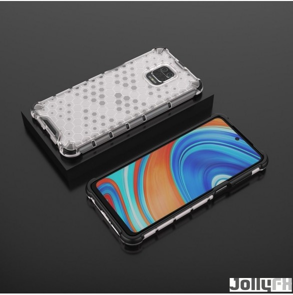 JollyFX Honeycomb Case rustning omslag med TPU Bumper till Xiaomi Redmi Note 9 Pro / redmi Note 9S - Genomskinlig