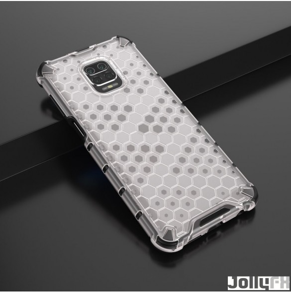JollyFX Honeycomb Case rustning omslag med TPU Bumper till Xiaomi Redmi Note 9 Pro / redmi Note 9S - Genomskinlig