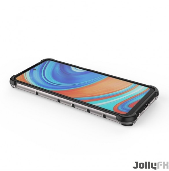 JollyFX Honeycomb Case pansarskydd med TPU-stötfångare för Xiaomi Redmi Note 9 Pro / Redmi Note 9S - Svart