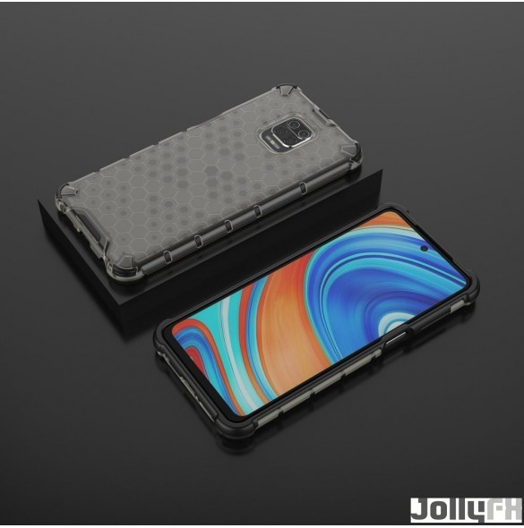 JollyFX Honeycomb Case pansarskydd med TPU-stötfångare för Xiaomi Redmi Note 9 Pro / Redmi Note 9S - Svart