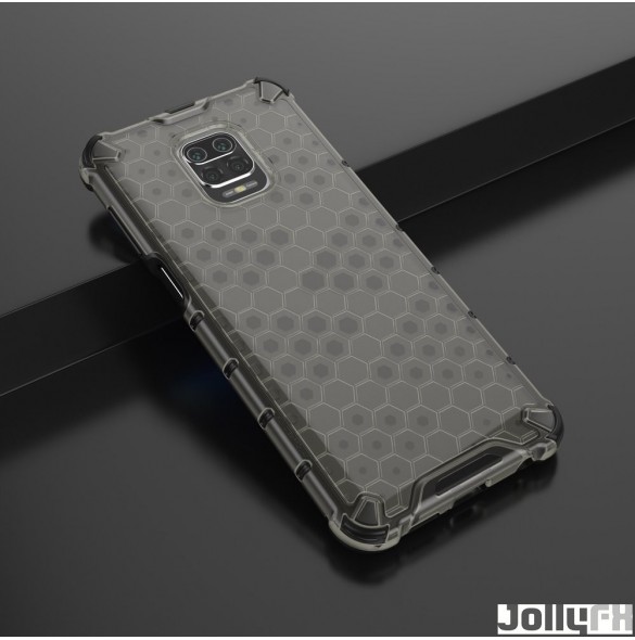 JollyFX Honeycomb Case pansarskydd med TPU-stötfångare för Xiaomi Redmi Note 9 Pro / Redmi Note 9S - Svart