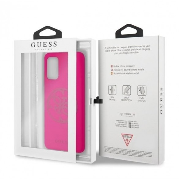 Guess GUHCS67LS4GFU hårt fodral Glitter 4G Circle Logo Guess Samsung Galaxy S20 Plus - Fuchsia