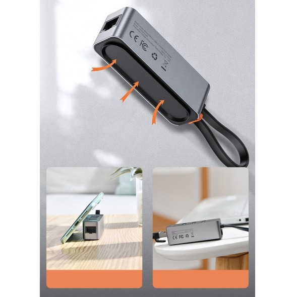 1 x BASEUS Steel Cannon Series USB A till USB3.0 * 3 + RJ45 HUB-adapter