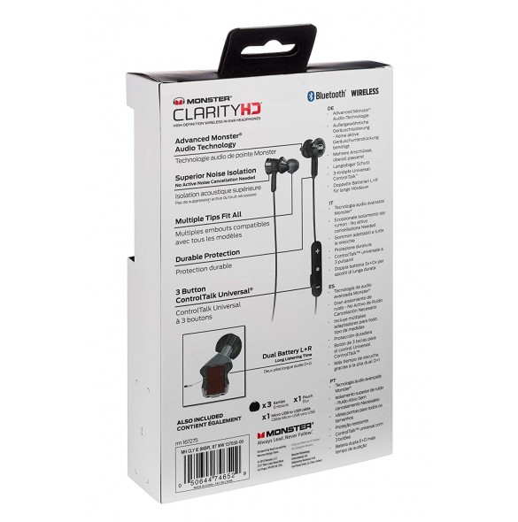 Monster Clarity HD In-Ear Bluetooth Wireless Headphones - Svart / Svart Platinum (137030)
