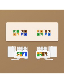 Termineringarna av 110-typ är färgkodade med både kopplingsscheman T568A och T568B