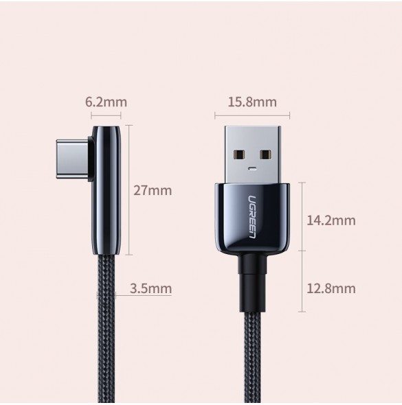 Ugreen armbåge USB - USB Type C-kabel 5 A Quick Charge 3.0 AFC FCP 0,5 m - Svart (70431US313)