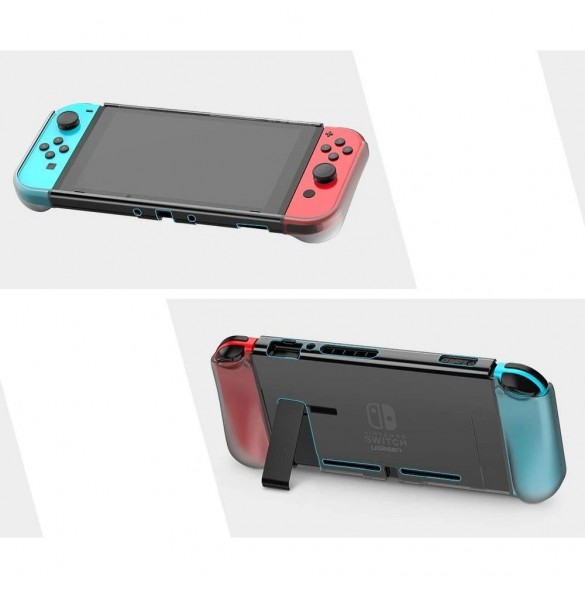 Den stöder Nintendo-switchstället på baksidan och det finns inget block för laddningsporten.