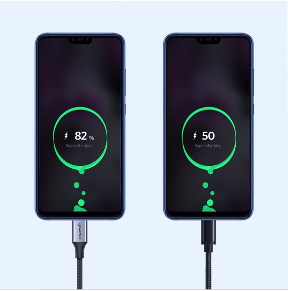 Slitstark nylonflätad exteriör gör denna USB C-laddningskabel stark, flexibel och trasselfri.