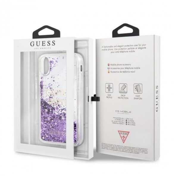 Guess hårt fodral Glitter Hearts GUHCPXGLUQPU iPhone X / XS - Purple
