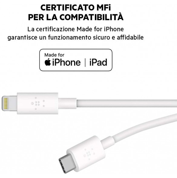 Belkin F8J239BT04 BOOST CHARGE Lightning cable till USB-C - Vit
