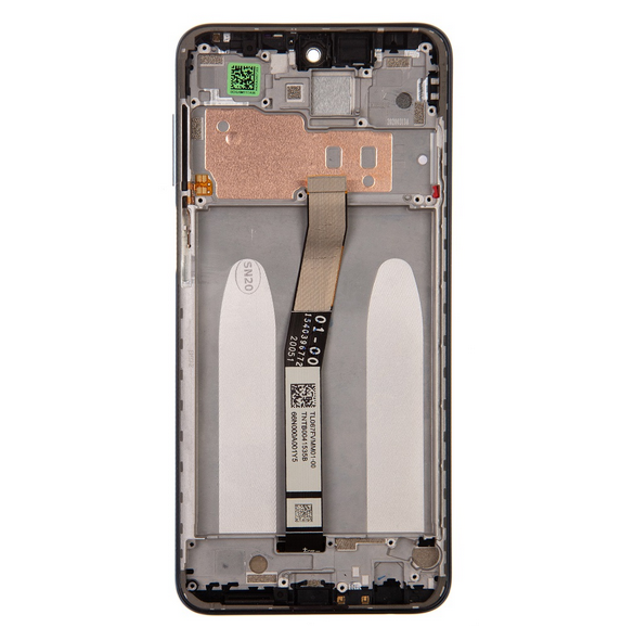LCD-skärm + pekdon + frontlucka till Xiaomi Redmi Note 9S - Suddig (Service Pack)