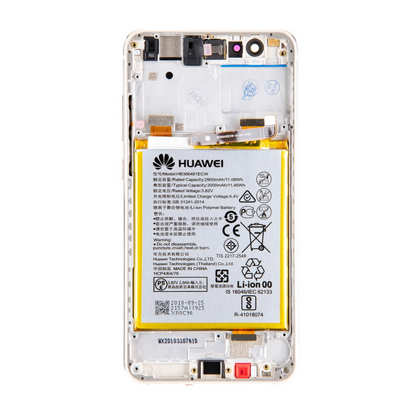 LCD-skärm + beröringsenhet + framsida + batteri Huawei P10 Lite - Guld