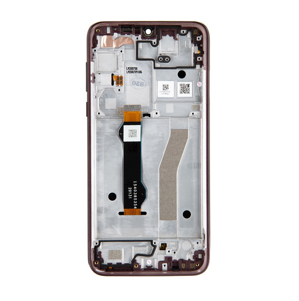 LCD-display + Touch Unit + Front Skal till Motorola G8 Plus - Mörkröd (Service Pack)