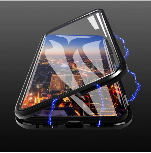 JollyFX Full Magnetisk Fodral Full Body Front och Back Cover + härdat glas för iPhone XR - Svart-transparent