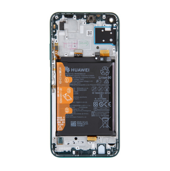 LCD-skärm + pekdon + frontskal Huawei P40 Lite - Krossgrön (servicepaket)