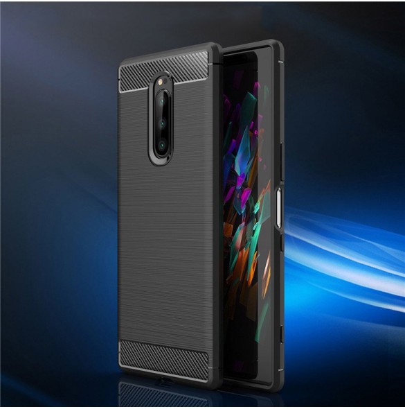 JollyFX Carbon Case Flexible Cover TPU Case for Sony Xperia 1 - Svart
