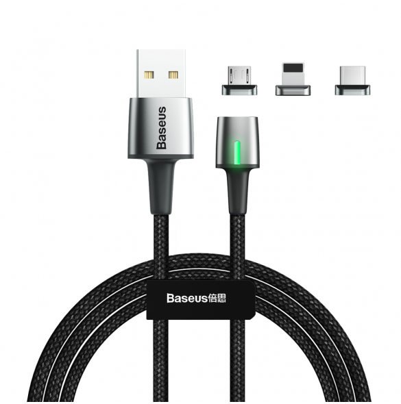 Baseus Zinkmagnetisk USB-kabel + pluggset Lightning / USB Type C / micro USB 2A 2m - Svart (TZCAXC-B01)