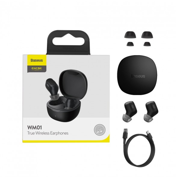 Baseus Encok WM01 True Wireless Earphones TWS Bluetooth 5.0 - Svart (NGWM01-01)
