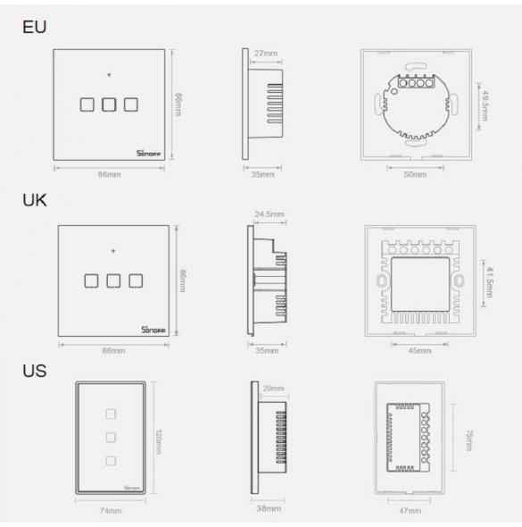 Sonoff T0EU1C-TX touch Wi-Fi wireless wall smart switches - Vit