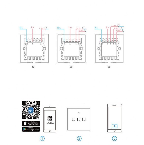 Sonoff T0EU2C-TX touch Wi-Fi wireless wall smart switches - Vit
