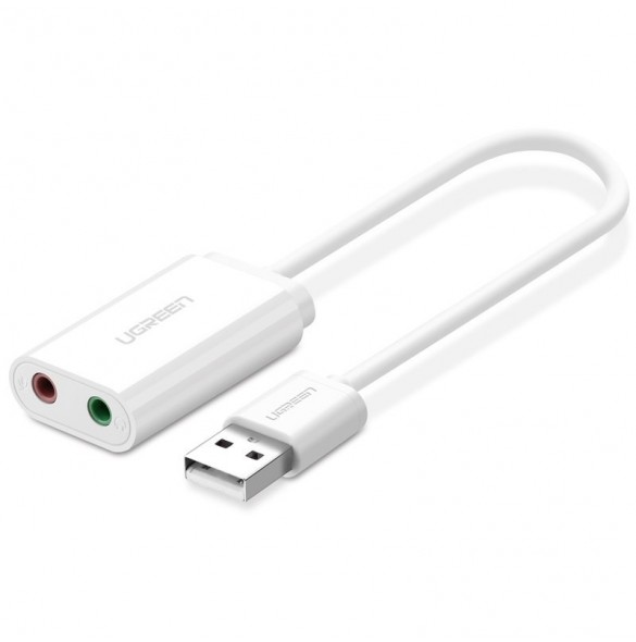 Ugreen USB externt ljudljudkort 3,5 mm minijack 15 cm - Vit (30143)