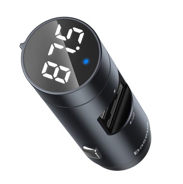 Baseus Energy Column Bluetooth FM-sändare MP3-billaddare 2x USB QC3.0 3,1A - GrÅ (CCNLZ-0G)