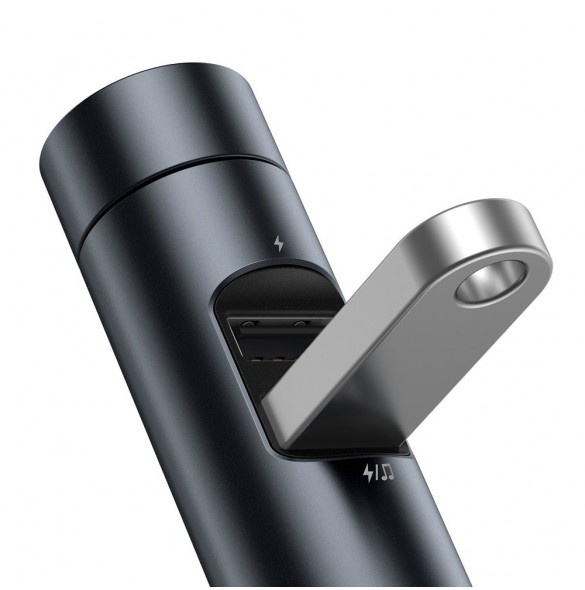 Baseus Energy Column Bluetooth FM-sändare MP3-billaddare 2x USB QC3.0 3,1A - GrÅ (CCNLZ-0G)