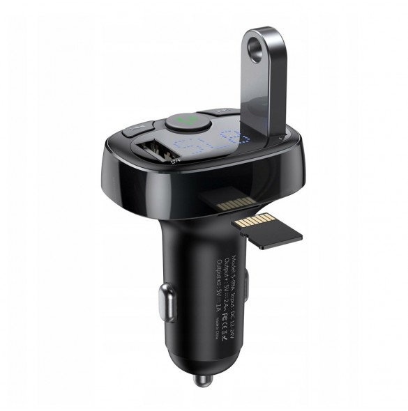 Baseus T-Typed FM Transmitter Bluetooth car charger MP3 2x USB TF microSD 3.4A - Svart (CCTM-01)