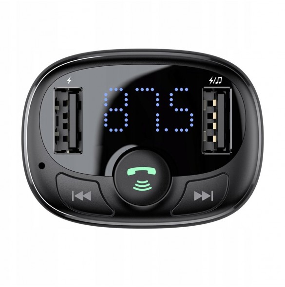 Baseus T-Typed FM Transmitter Bluetooth car charger MP3 2x USB TF microSD 3.4A - Svart (CCTM-01)