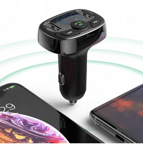 Baseus T-Typed FM Transmitter Bluetooth car charger MP3 2x USB TF microSD 3.4A - Svart (CCTM-01)