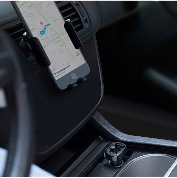 Baseus T-Typed FM Transmitter Bluetooth car charger MP3 2x USB TF microSD 3.4A - Svart (CCTM-01)