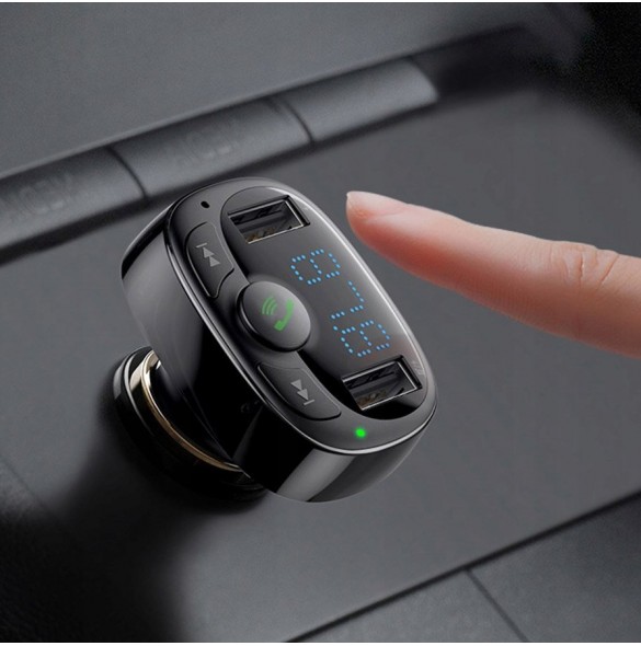 Baseus T-Typed FM Transmitter Bluetooth car charger MP3 2x USB TF microSD 3.4A - Svart (CCTM-01)