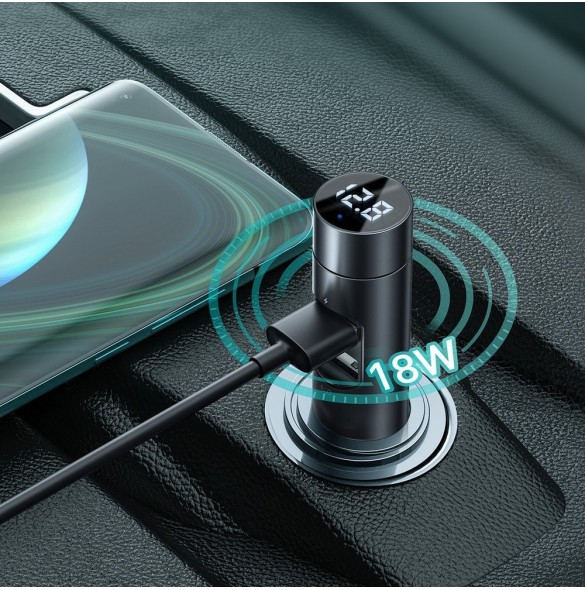 Baseus Bluetooth 5.0 FM Transmiter car charger 2x USB 3 A 18 W PPS Quick Charge 3.0 AFC FCP - Silver (CCNLZ-C0S)
