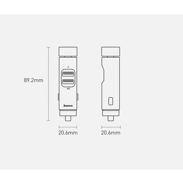 Baseus Bluetooth 5.0 FM Transmiter car charger 2x USB 3 A 18 W PPS Quick Charge 3.0 AFC FCP - Silver (CCNLZ-C0S)