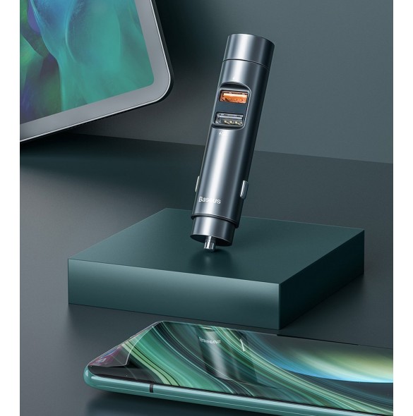 Baseus Bluetooth 5.0 FM Transmiter car charger 2x USB 3 A 18 W PPS Quick Charge 3.0 AFC FCP - Silver (CCNLZ-C0S)