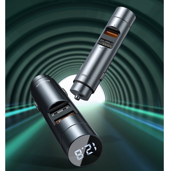 Baseus Bluetooth 5.0 FM Transmiter car charger 2x USB 3 A 18 W PPS Quick Charge 3.0 AFC FCP - Silver (CCNLZ-C0S)