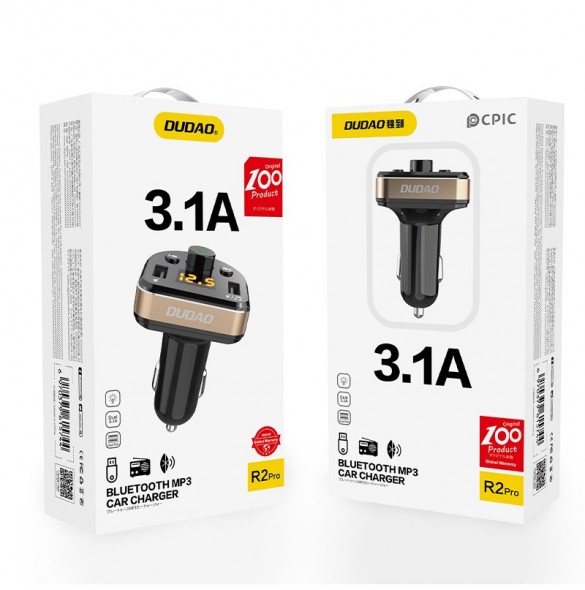 Dudao Bluetooth FM Transmitter MP3 Car Charger 2x USB 3.1 A - Svart (R2Pro black)