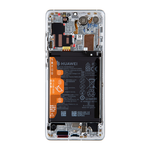 LCD-skärm + pekdon + frontskal Huawei P30 Pro - Silverfrost (servicepaket)