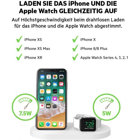 Belkin F8J235 BOOST UP Wireless Charging Dock - Trådlöst laddställ + växelströmsadapter (USB) - Vit