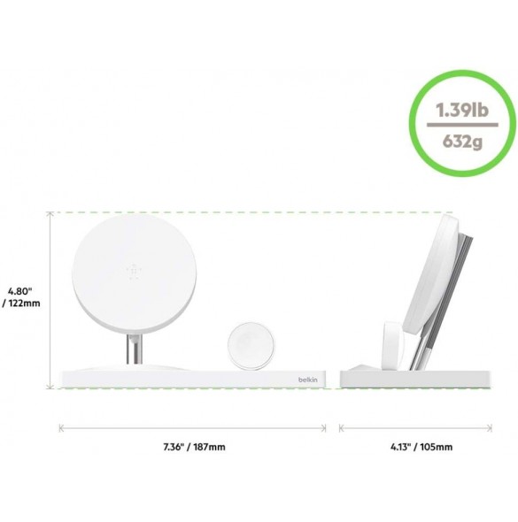 Belkin F8J235 BOOST UP Wireless Charging Dock - Trådlöst laddställ + växelströmsadapter (USB) - Vit