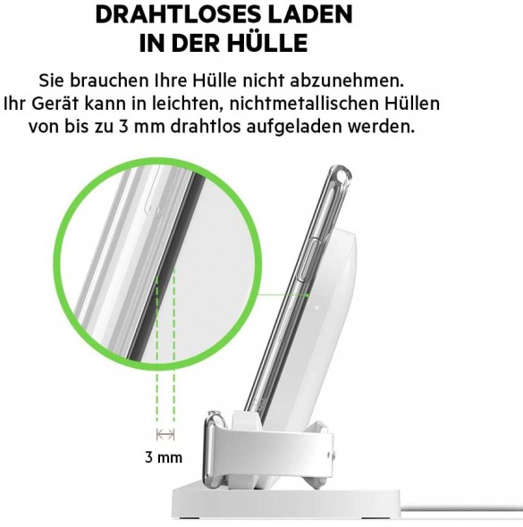 Belkin F8J235 BOOST UP Wireless Charging Dock - Trådlöst laddställ + växelströmsadapter (USB) - Vit