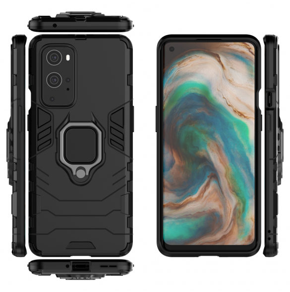 JollyFX Ring Armor Case Kickstand Tufft robust skal till OnePlus 9 Pro - Svart