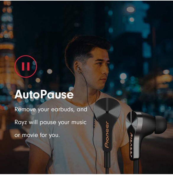 Pioneer Rayz Lightning-Powered Noise Cancelling Earphones with Smart Button and Companion App - Onyx
