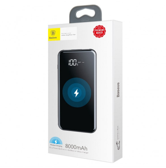 Baseus PPALL-EX01 - 8000mAh LCD Trådlös Laddare Strömbank För iPhone Xs Max, iPhone XR, Galaxy S9, Galaxy Note9