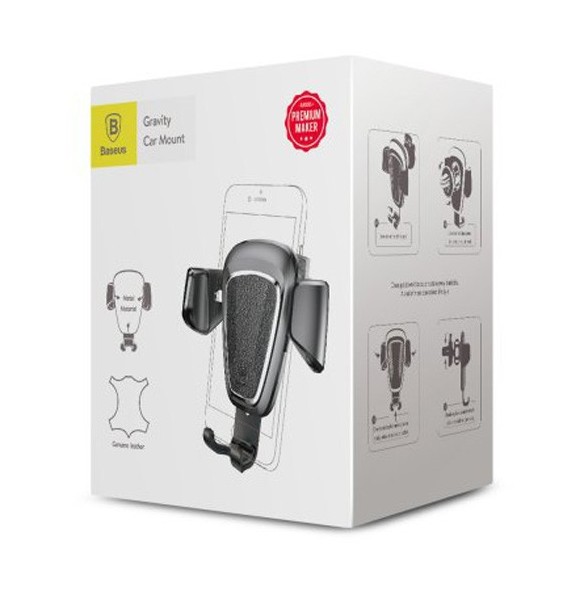 Baseus Gravity Car Mount Aluminium Phone Bracket Luftventilhållare för 4-6" Enheter - Svart